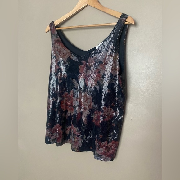 TRIBAL JEANS sexy sequin floral swing cami tank floral shiny sz M party date EUC - Picture 1 of 13